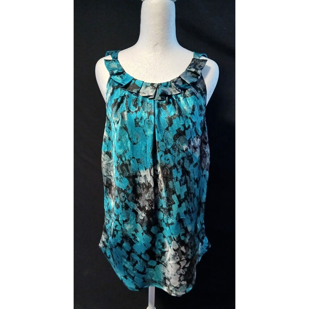 New York & Company Black & Blue Abstract Pattern Sleeveless Blouse NWOT     10